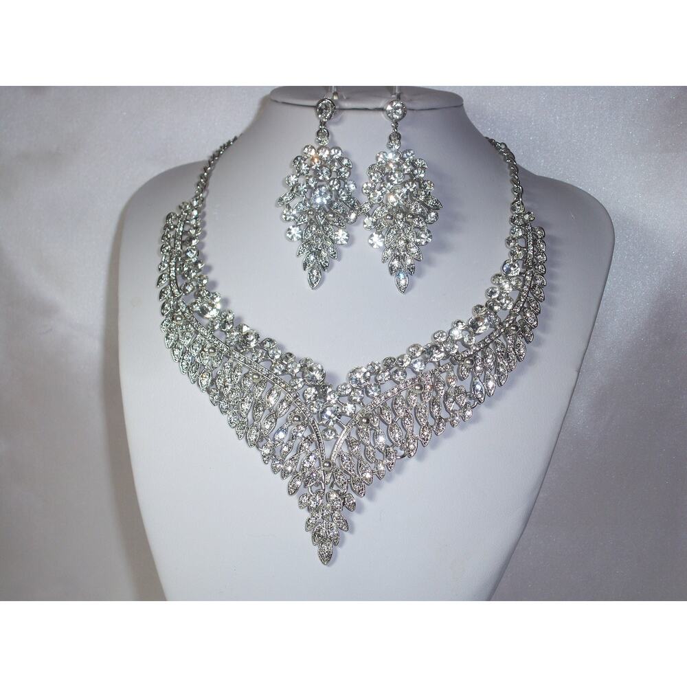 necklace set, rhinestone necklace set, bridal necklace, wedding prom necklace